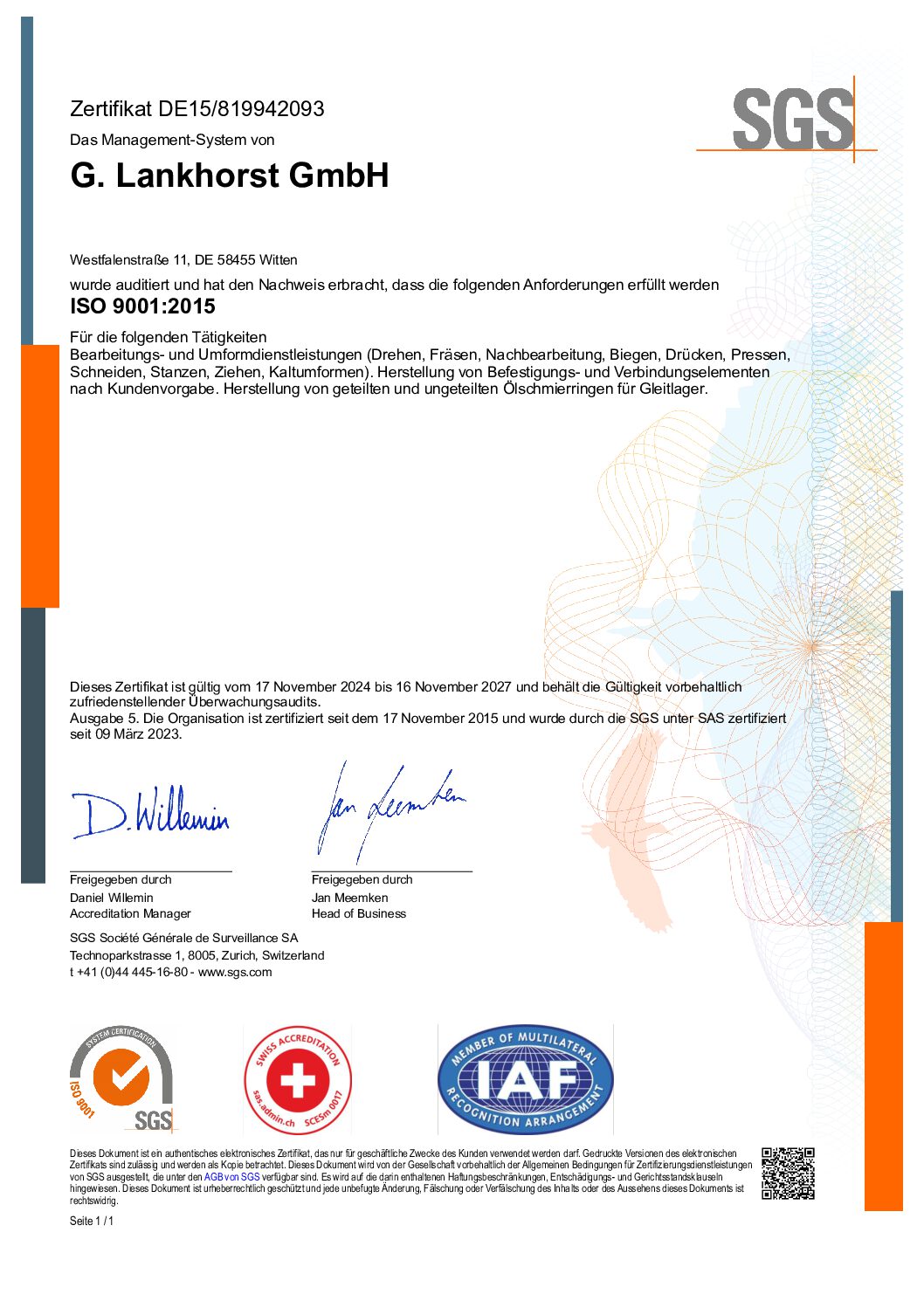 Zertifikat ISO 90012015